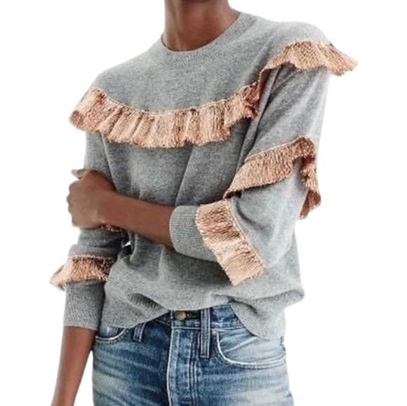 J. Crew Sweaters - J Crew Womens Cashmere with Lame Fringe Sweater Gray Large New